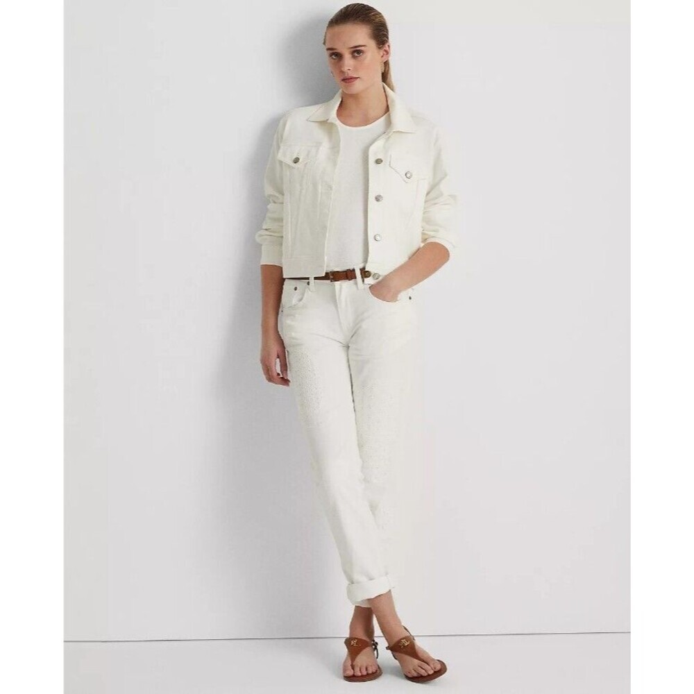 Lauren Ralph Lauren Women's Jeans Eyelet-Patchwork Relaxed Taper White Wash